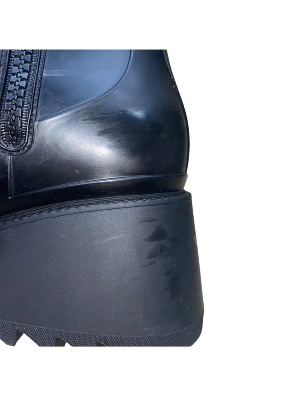 Chloe Women’s Black Rubber Zip-Up Chunky Heel Square Toe Betty Rain Boots Sz 10